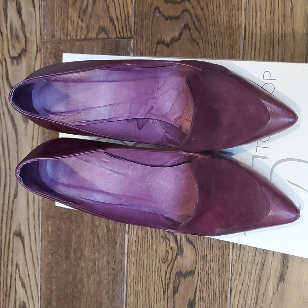 Topshop burgundy leather pointy-toe heels